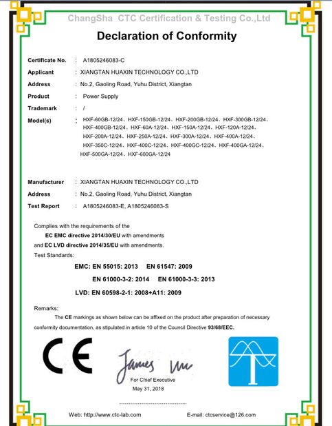 China Hunan Huaxin Electronic Technology Co., Ltd. certification